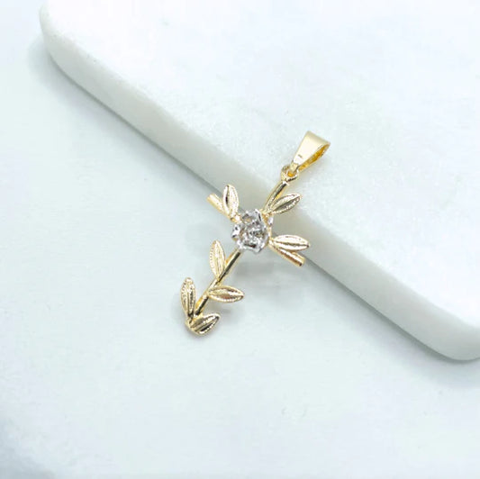 Chain and Pendant Set. Two Tone Cross Yellow Gold Rose Gold with Flower 18k Gold Filled. Bundle and Save. FREE SHIPPING on orders of $100 and over. Sam's Jewelry World USA.